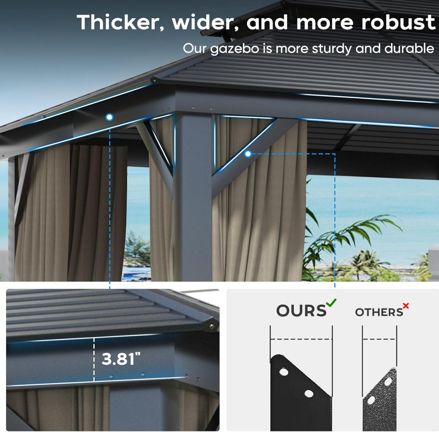 10x12ft Hardtop Gazebo With Curtain, Netting, Double Roof